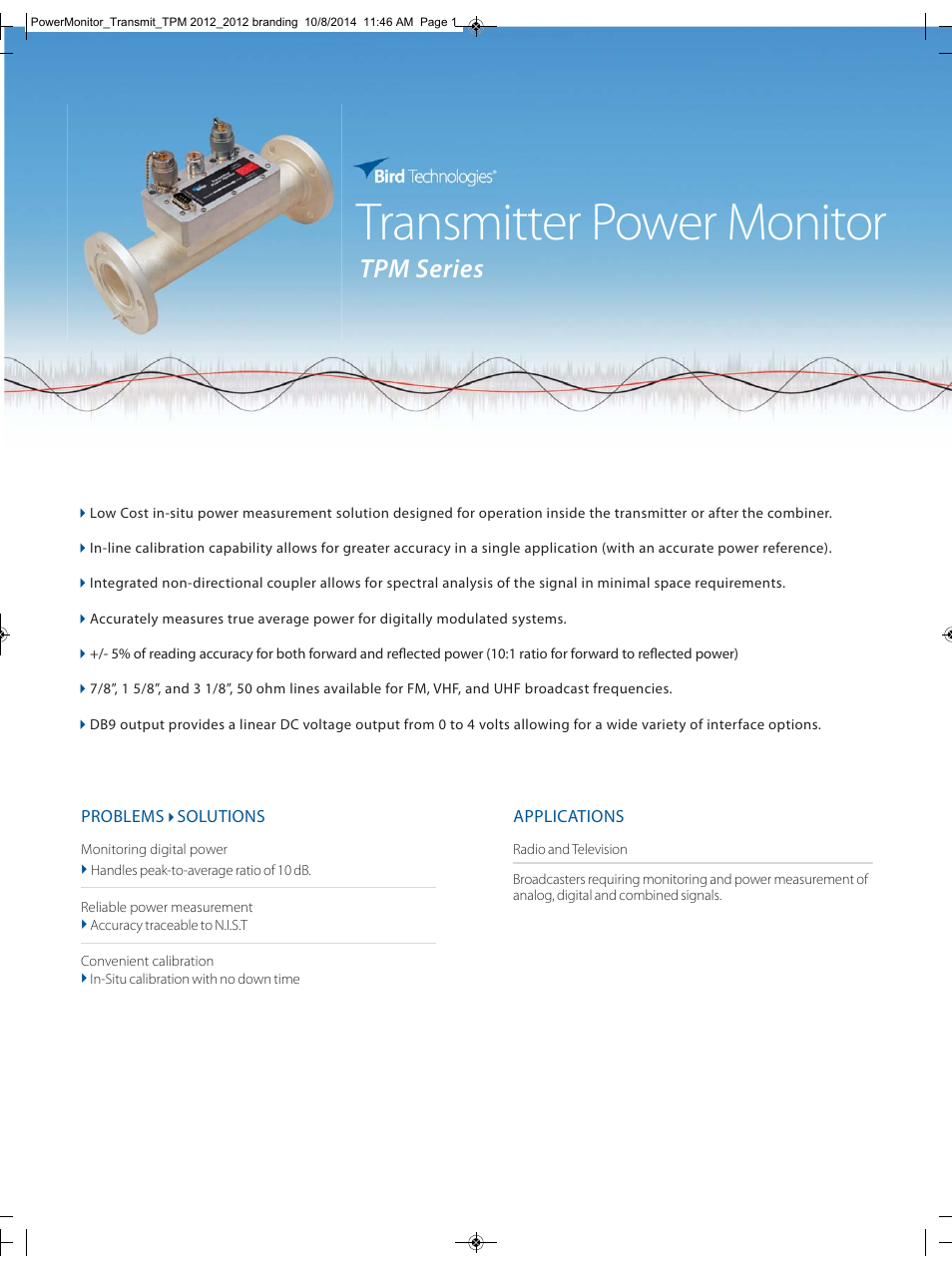 Bird Technologies TPM Series-Datasheet User Manual | 2 pages