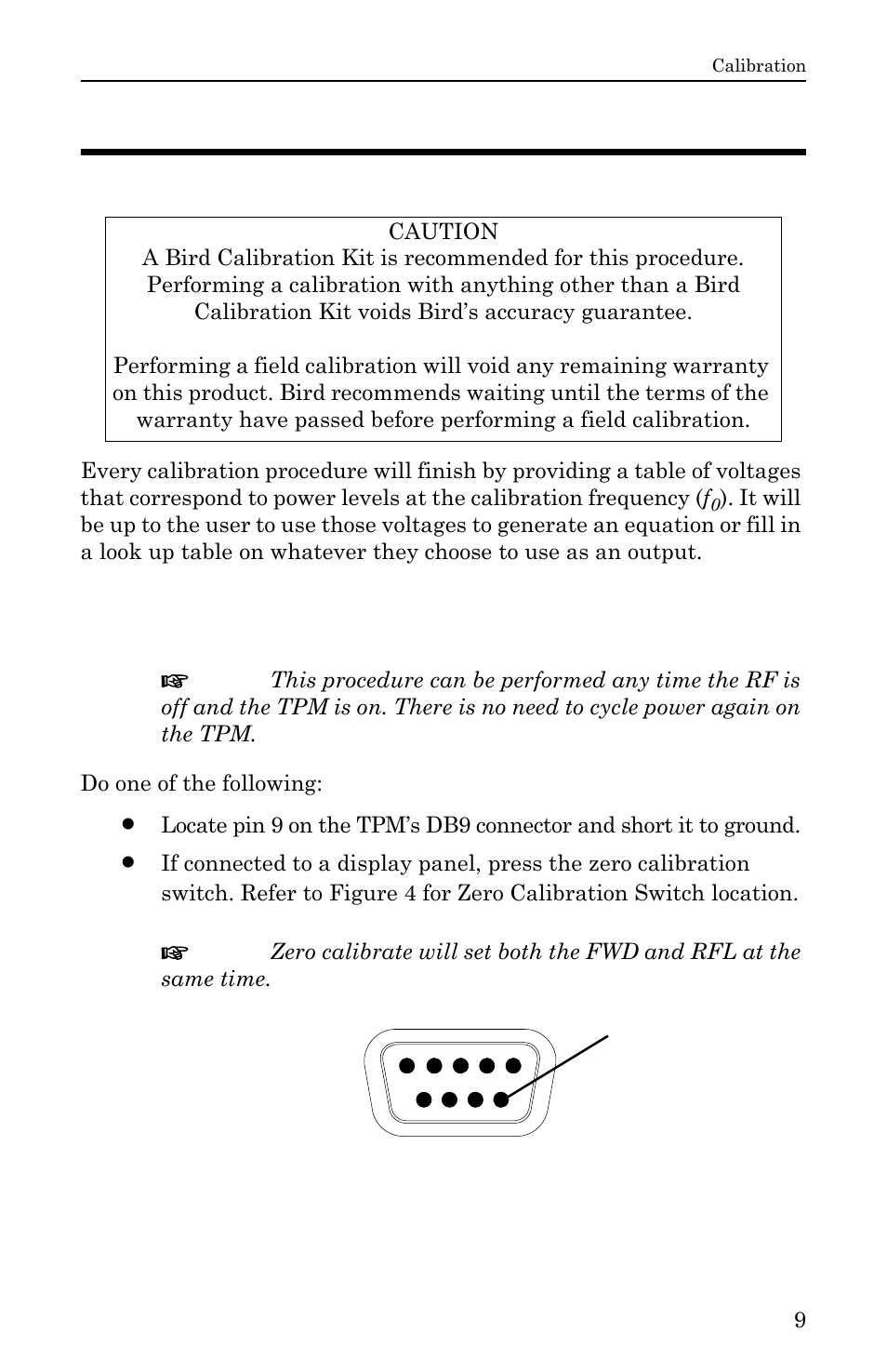 Chapter 4 calibration, Zero calibrating | Bird Technologies 3140 Display User Manual | Page 19 / 36