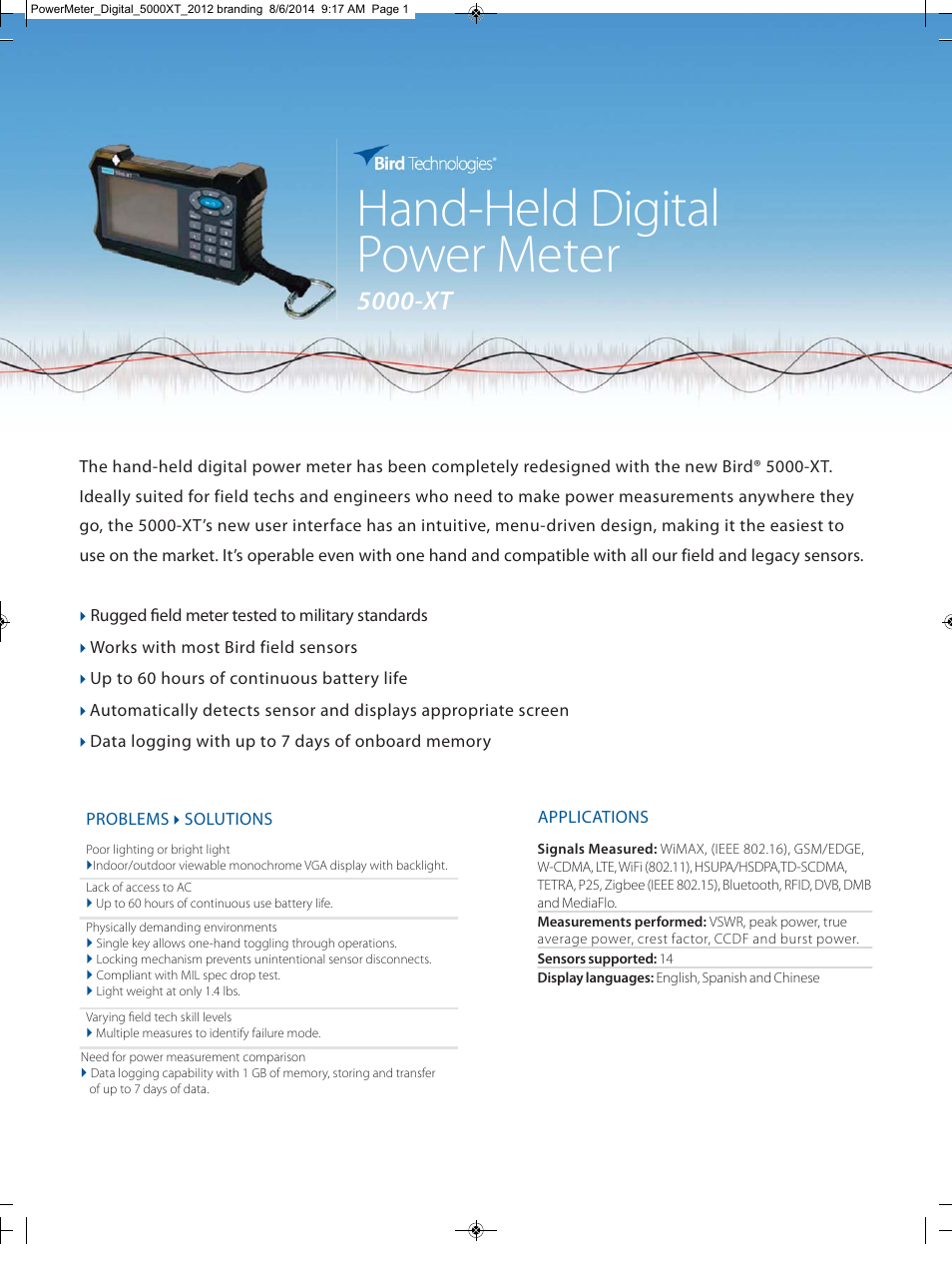 Bird Technologies 5000-XT-Datasheet User Manual | 2 pages