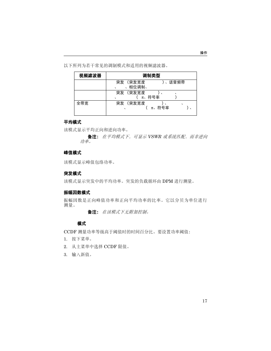 平均模式, 峰值模式, 突发模式 | 振幅因数模式, Ccdf 模式 | Bird Technologies 5000-XT-Manual User Manual | Page 108 / 239