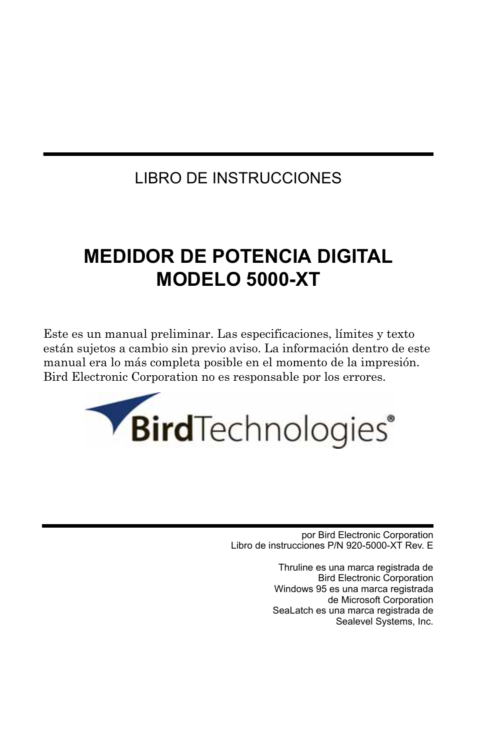 Medidor de potencia digital modelo 5000-xt, Libro de instrucciones | Bird Technologies 5000-XT-Manual User Manual | Page 157 / 239