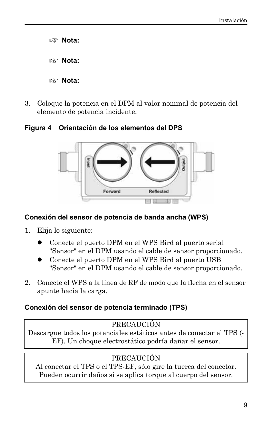 Figura 4 orientación de los elementos del dps, Conexión del sensor de potencia terminado (tps) | Bird Technologies 5000-XT-Manual User Manual | Page 179 / 239