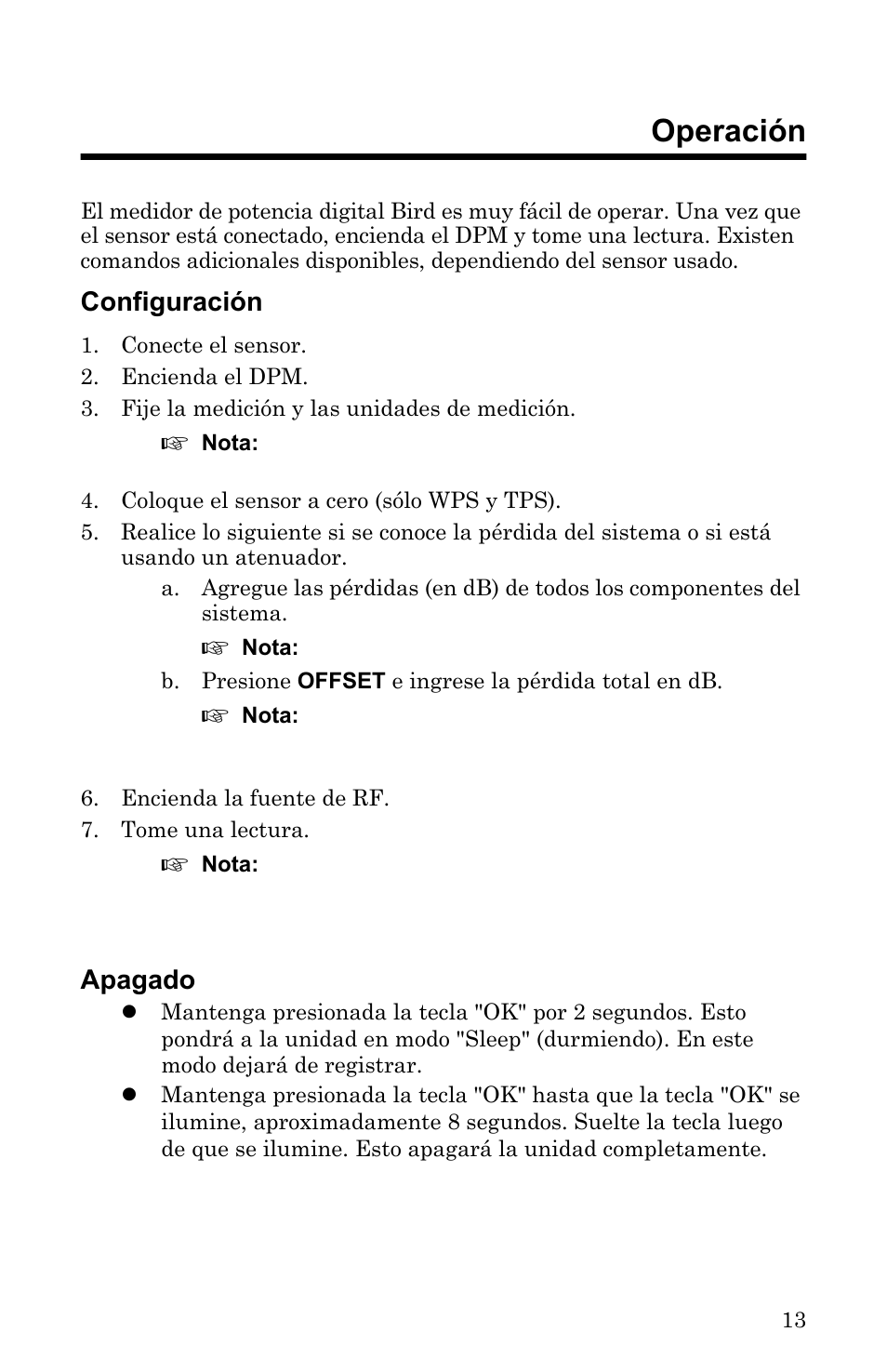 Capítulo 3 operación, Configuración, Apagado | Chapter 3 operación | Bird Technologies 5000-XT-Manual User Manual | Page 183 / 239