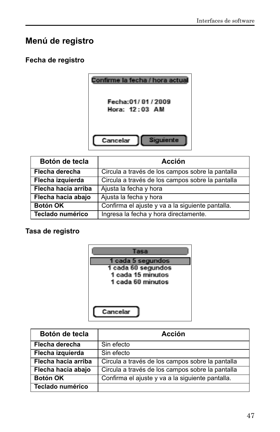 Menú de registro, Fecha de registro, Tasa de registro | Bird Technologies 5000-XT-Manual User Manual | Page 217 / 239