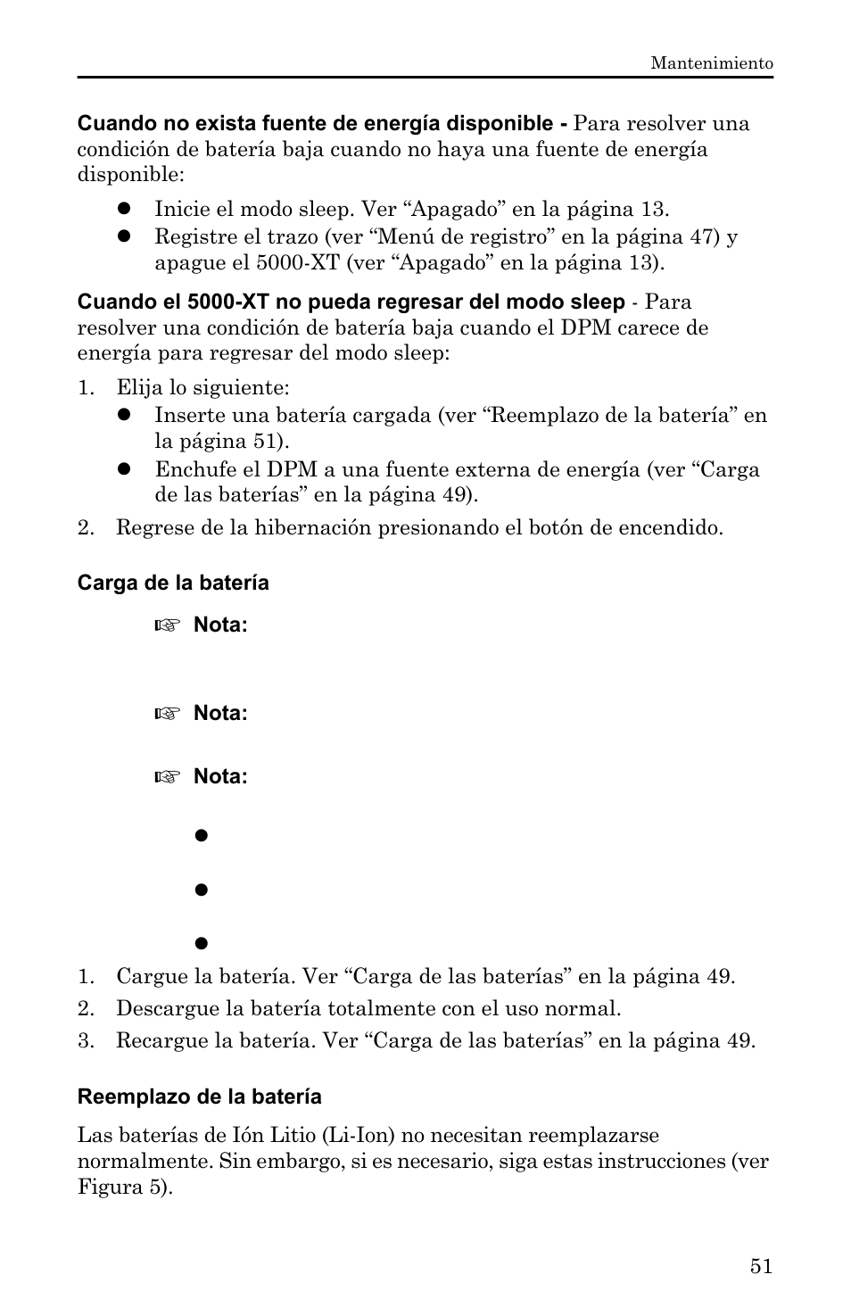 Carga de la batería, Reemplazo de la batería | Bird Technologies 5000-XT-Manual User Manual | Page 221 / 239