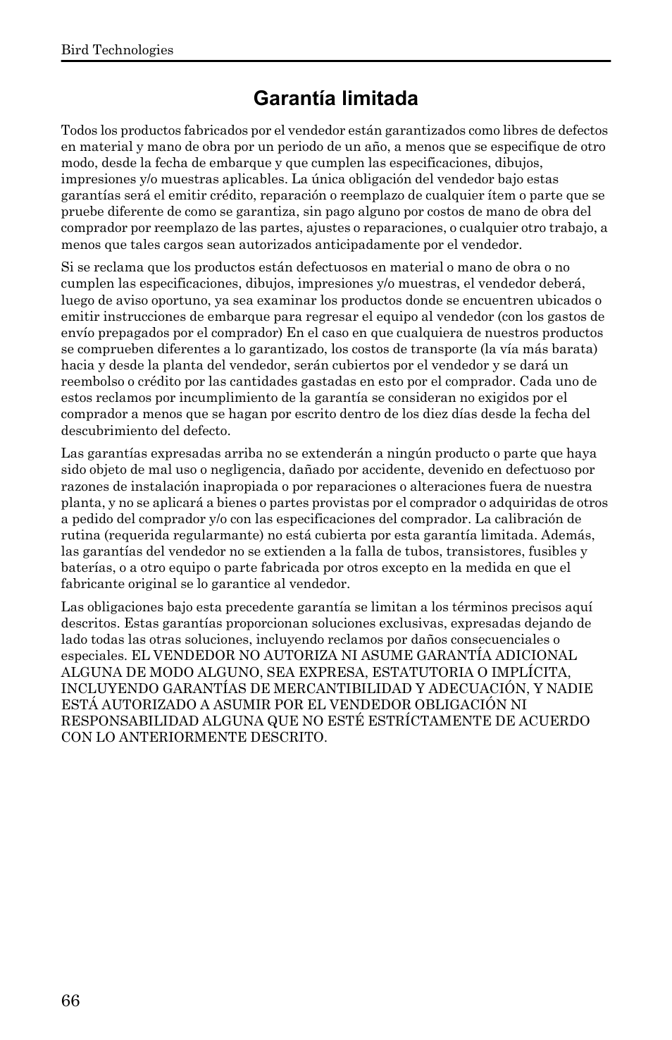 Garantía limitada | Bird Technologies 5000-XT-Manual User Manual | Page 238 / 239