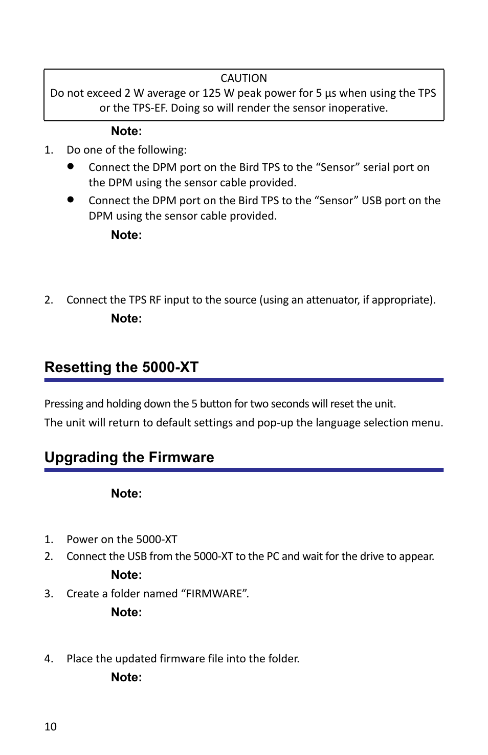 Resetting the 5000-xt, Upgrading the firmware, Resetting the 5000-xt upgrading the firmware | Bird Technologies 5000-XT-Manual User Manual | Page 24 / 239