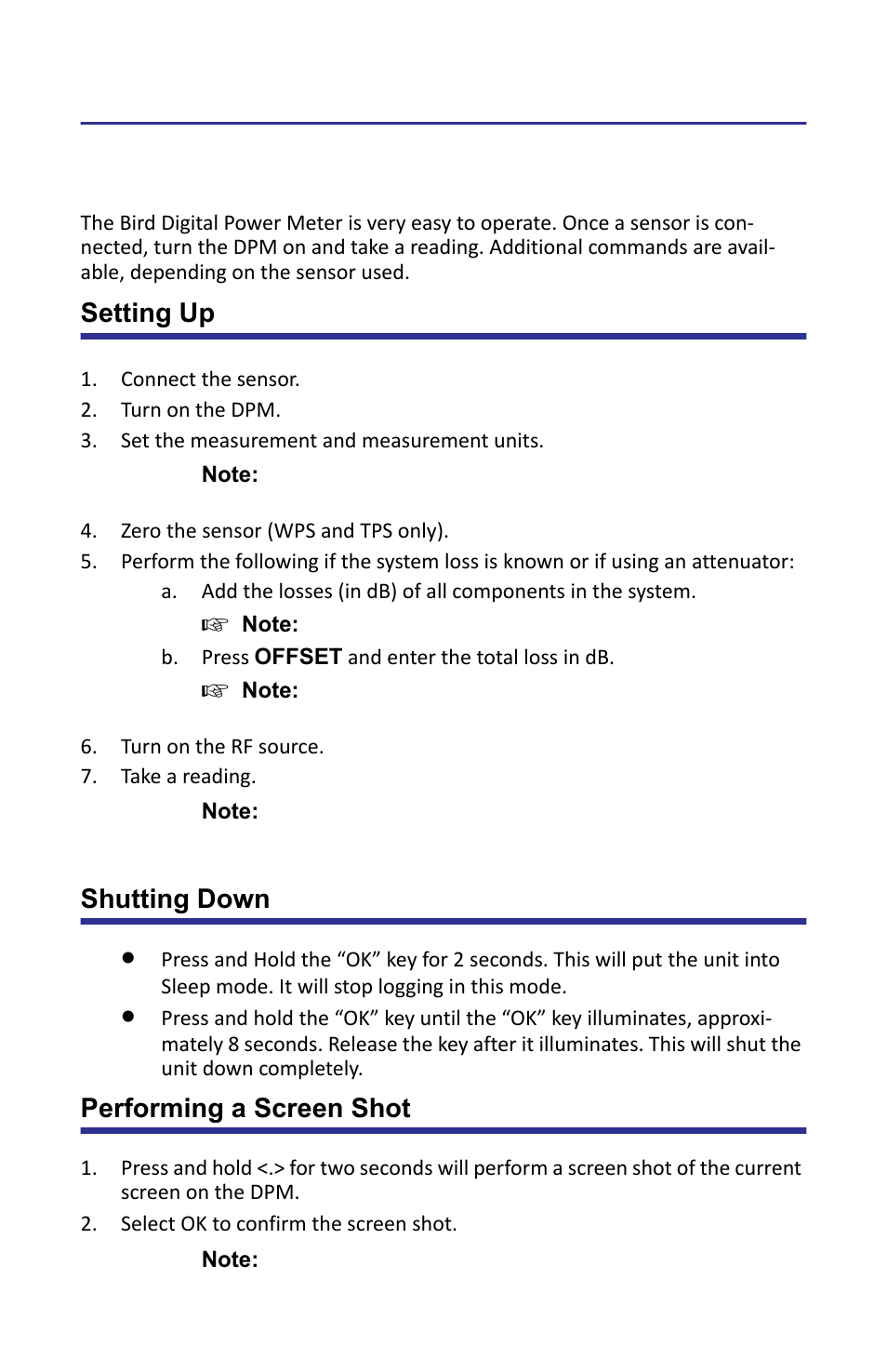 Chapter 3 operation, Setting up, Shutting down | Performing a screen shot, Setting up shutting down performing a screen shot | Bird Technologies 5000-XT-Manual User Manual | Page 27 / 239