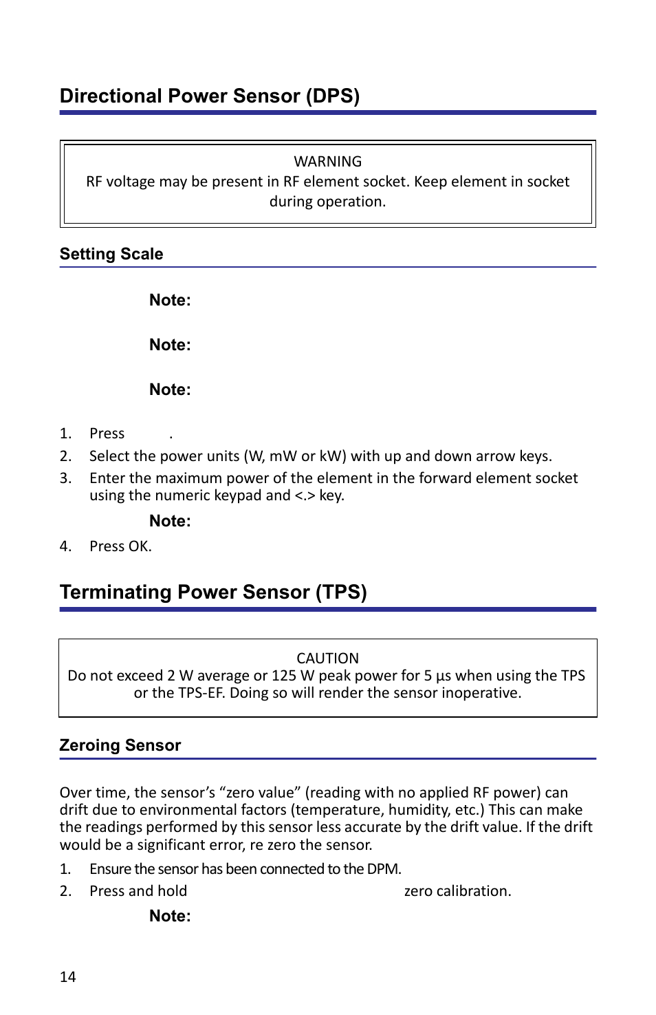 Directional power sensor (dps), Setting scale, Terminating power sensor (tps) | Zeroing sensor | Bird Technologies 5000-XT-Manual User Manual | Page 28 / 239