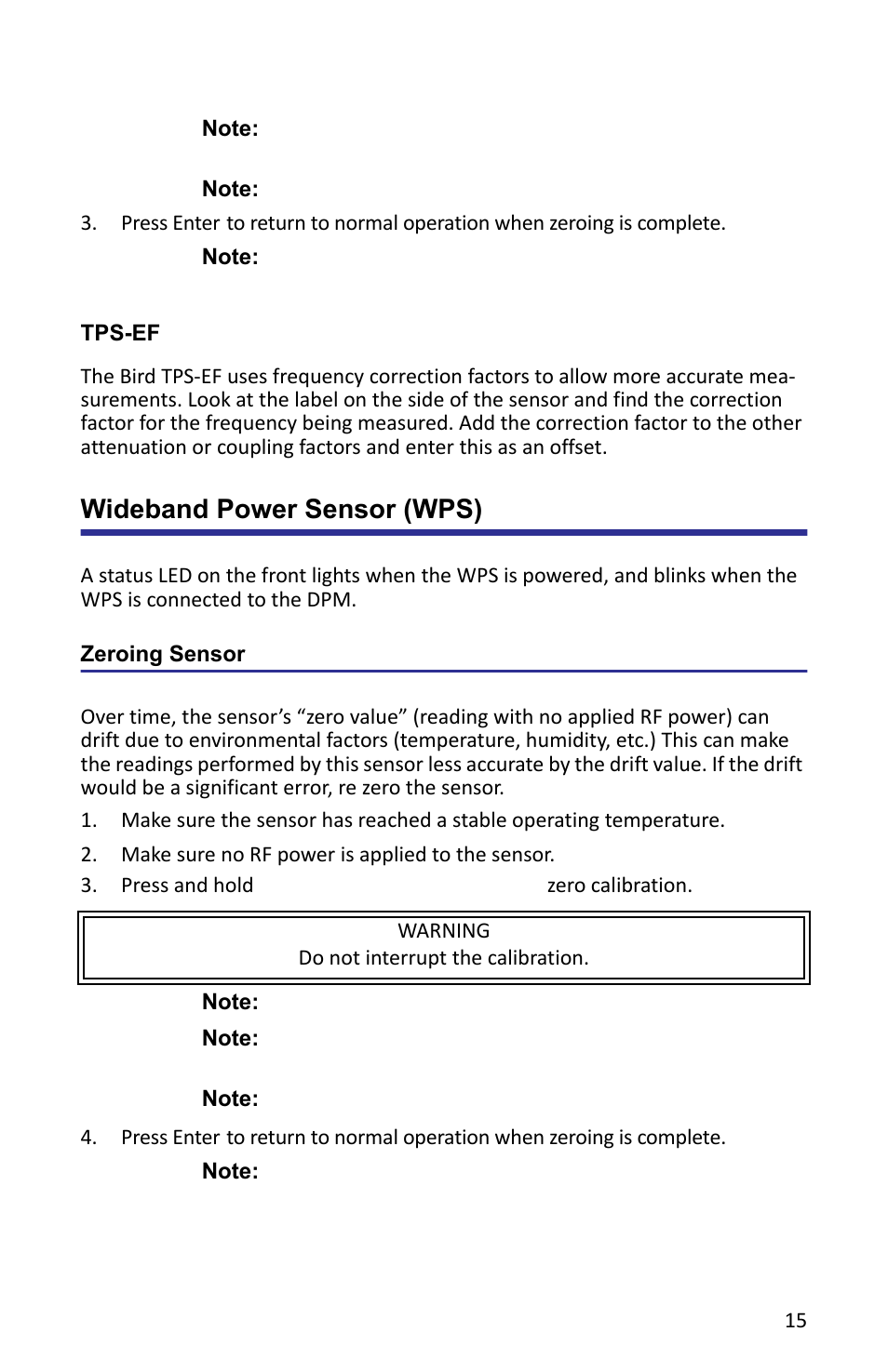 Tps-ef, Wideband power sensor (wps), Zeroing sensor | Bird Technologies 5000-XT-Manual User Manual | Page 29 / 239