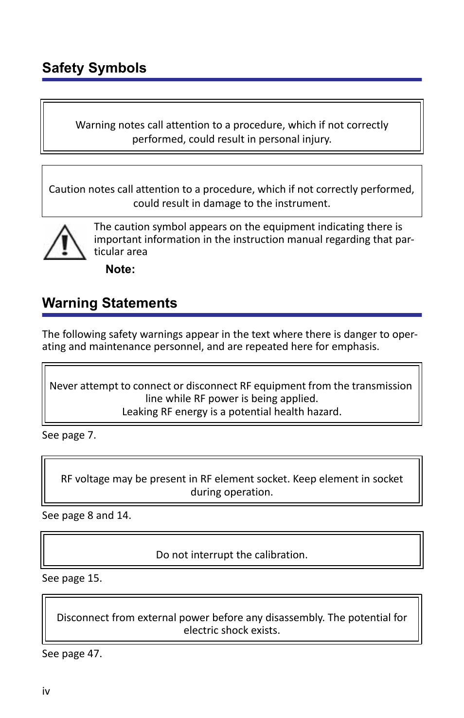 Safety symbols, Warning statements | Bird Technologies 5000-XT-Manual User Manual | Page 4 / 239