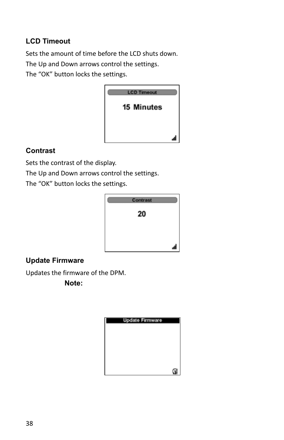 Lcd timeout, Contrast, Update firmware | Lcd timeout contrast update firmware | Bird Technologies 5000-XT-Manual User Manual | Page 52 / 239