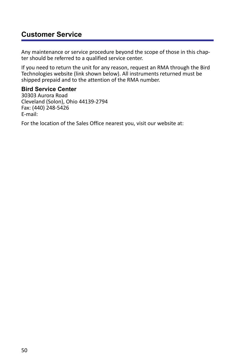 Customer service | Bird Technologies 5000-XT-Manual User Manual | Page 64 / 239