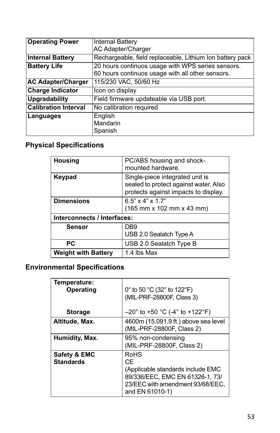 Physical specifications, Environmental specifications | Bird Technologies 5000-XT-Manual User Manual | Page 67 / 239