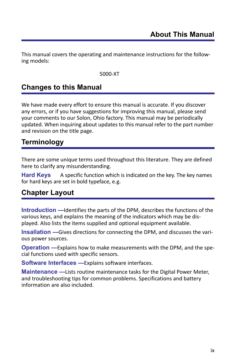 Changes to this manual, Terminology, Chapter layout | Bird Technologies 5000-XT-Manual User Manual | Page 9 / 239