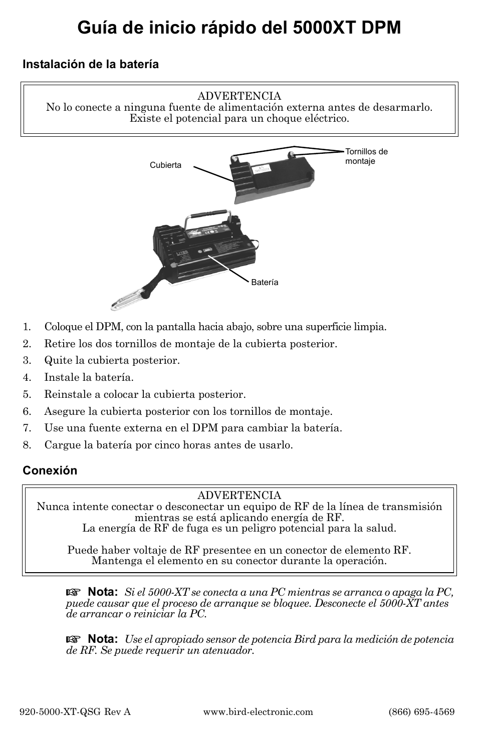 Guía de inicio rápido del 5000xt dpm | Bird Technologies 5000-XT-Quick Start User Manual | Page 4 / 9