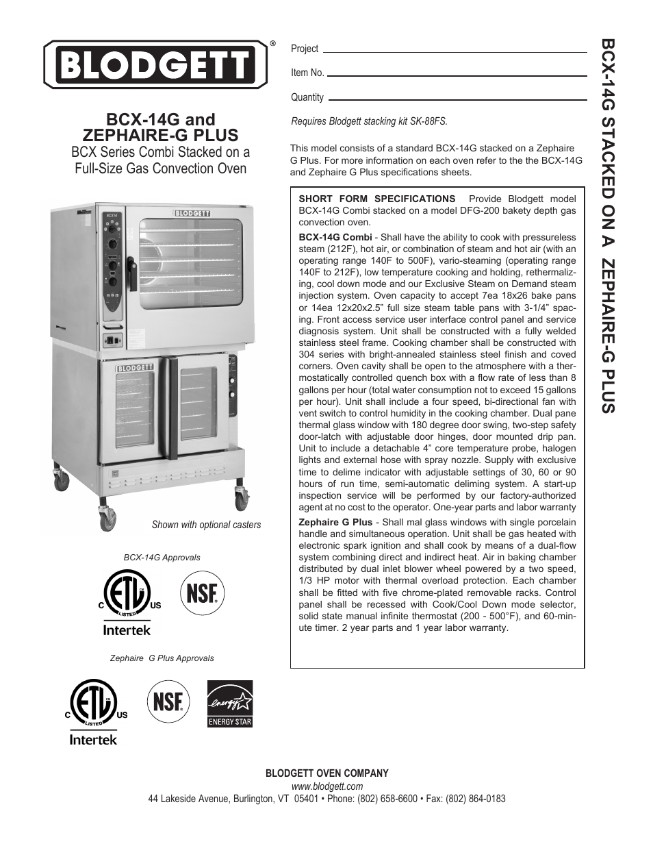 Blodgett ZEPHAIRE-G PLUS User Manual | 2 pages
