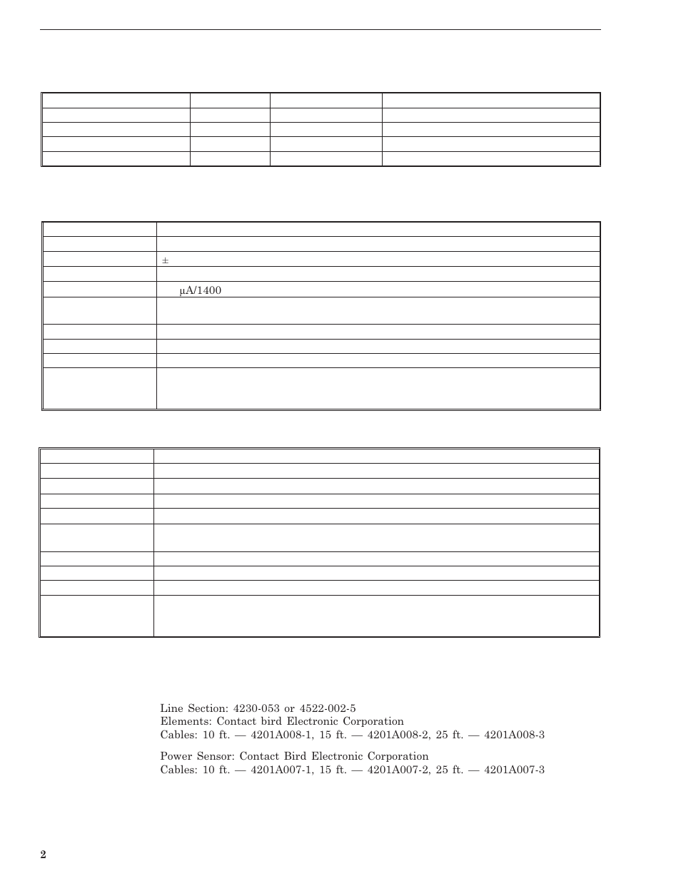 Specifications, Items required but not supplied | Bird Technologies 4201 Series User Manual | Page 12 / 27