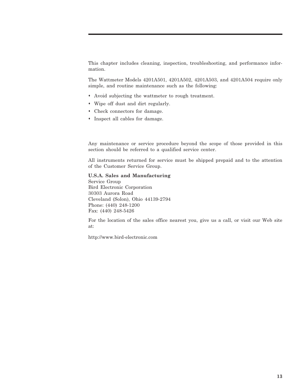 Maintenance | Bird Technologies 4201 Series User Manual | Page 23 / 27