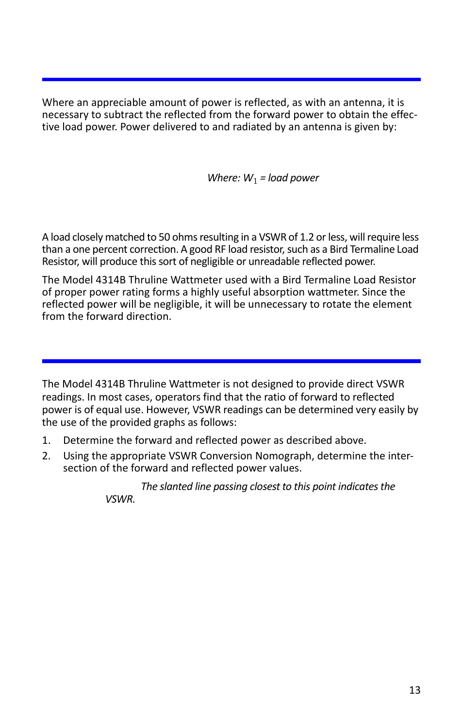 Load power, Determining vswr, Load power determining vswr | Bird Technologies 4314B User Manual | Page 25 / 46