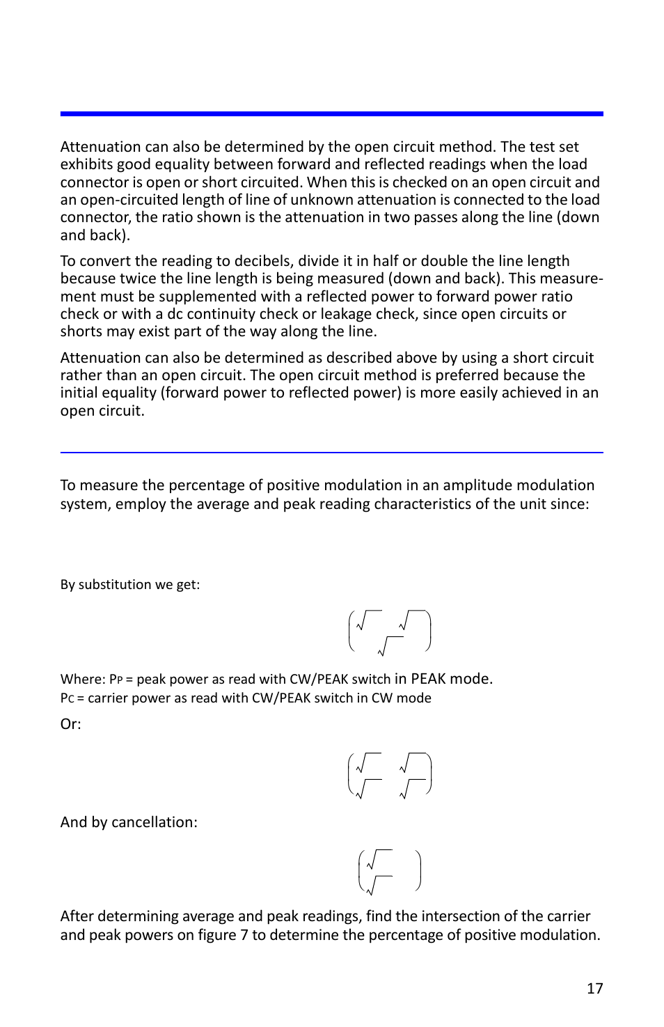 Attenuation by open or short circuit, Measuring percentage of positive modulation | Bird Technologies 4314B User Manual | Page 29 / 46