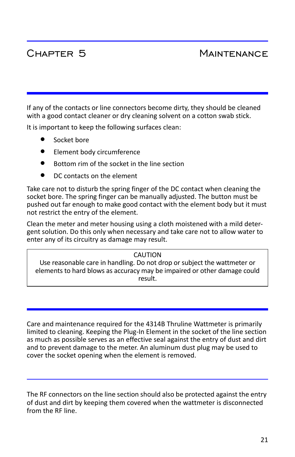 Chapter 5 maintenance, Cleaning, Preventative maintenance | Line section care, Cleaning preventative maintenance | Bird Technologies 4314B User Manual | Page 33 / 46