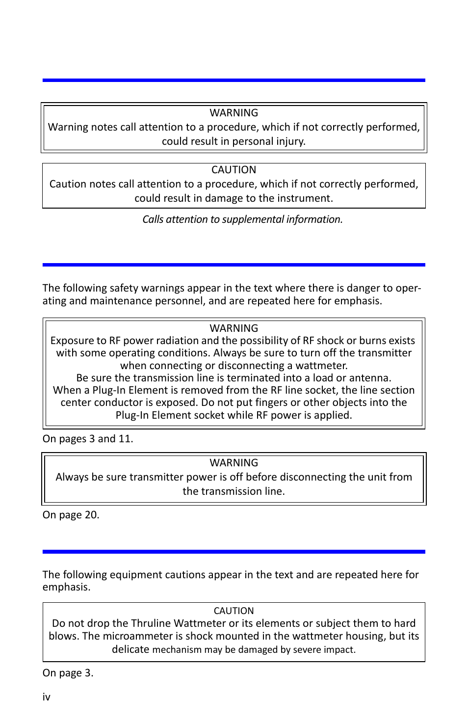 Safety symbols, Warning statements, Caution statements | Bird Technologies 4314B User Manual | Page 4 / 46