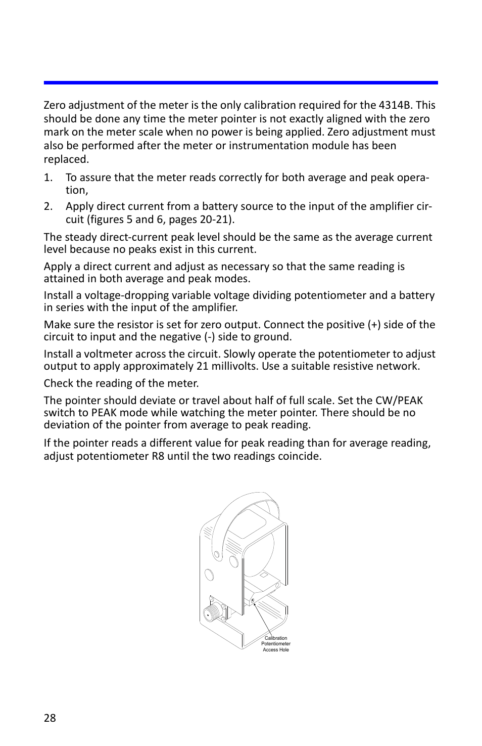 Calibrating the wattmeter, Figure 12 calibration potentiometer | Bird Technologies 4314B User Manual | Page 40 / 46