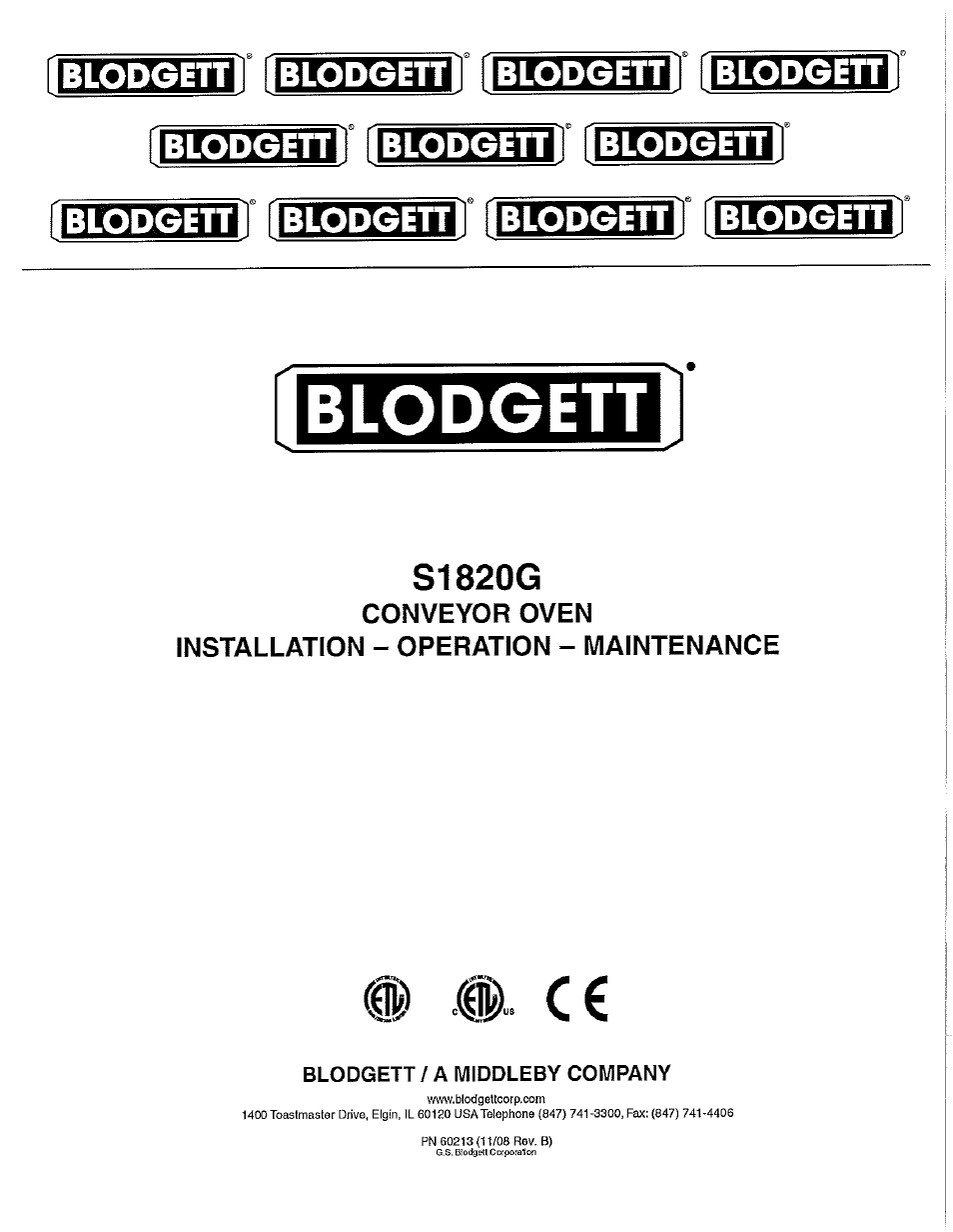 Blodgett S1820G User Manual | 50 pages