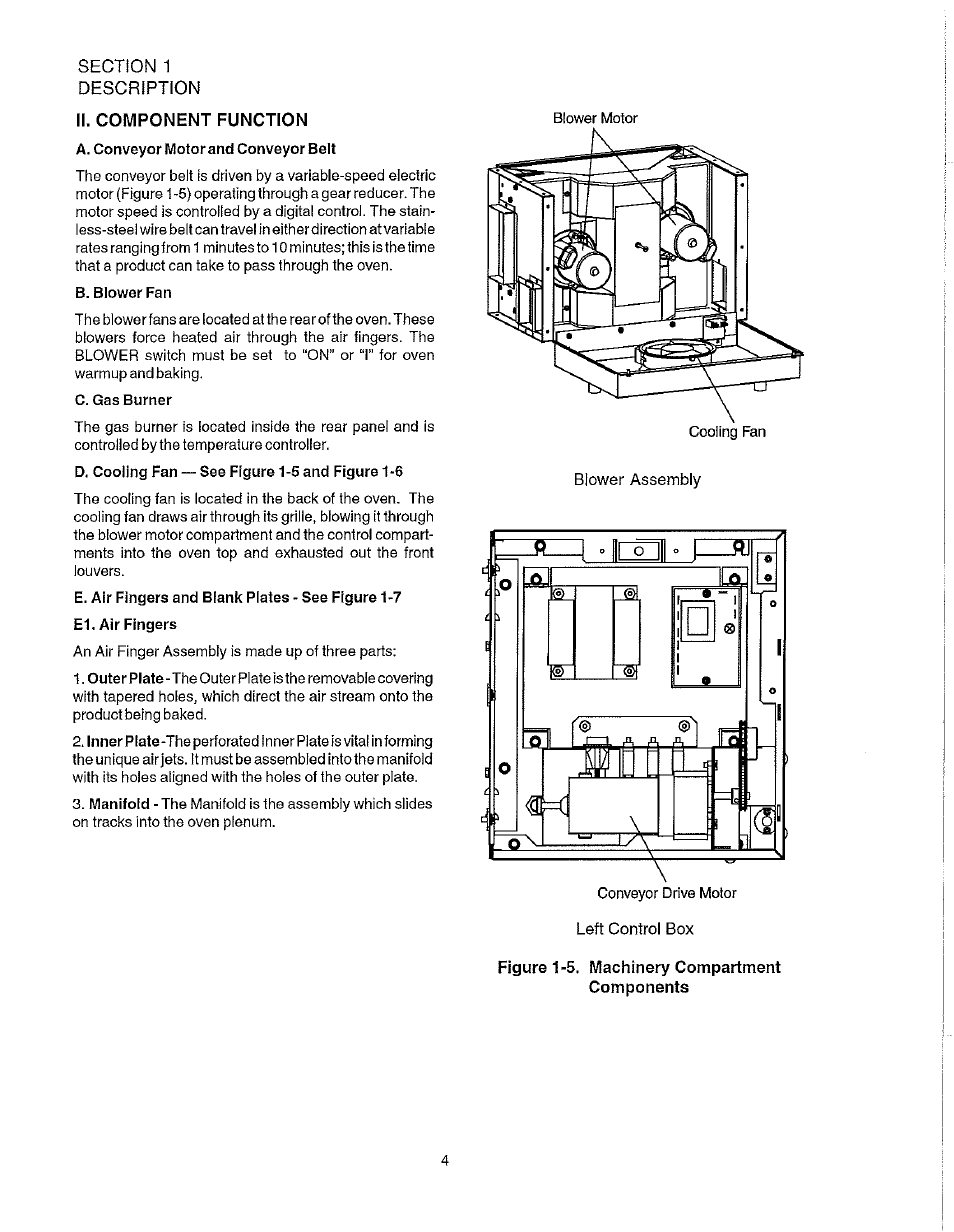 Ii. component function, B. blower fan, C. gas burner | Blodgett S1820G User Manual | Page 10 / 50