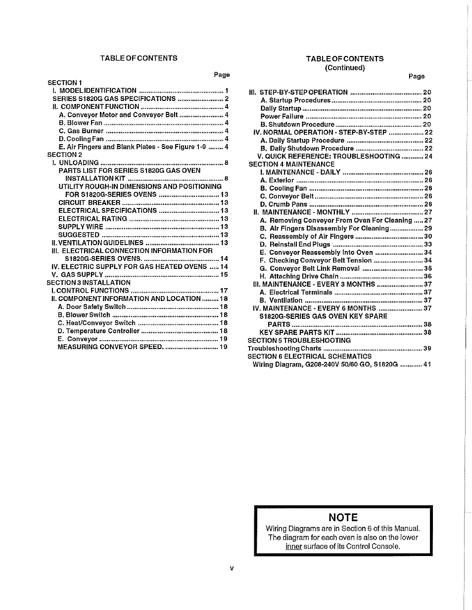 Table of contents (continued) page | Blodgett S1820G User Manual | Page 5 / 50