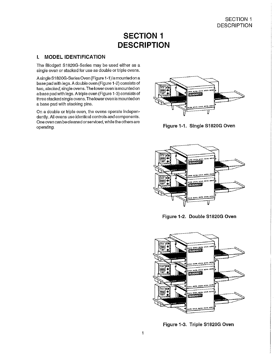 I. model identification | Blodgett S1820G User Manual | Page 7 / 50