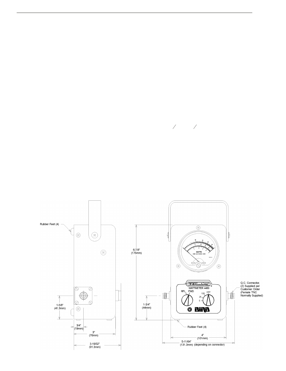 Spec i fi ca tions, Out line draw ing | Bird Technologies 4450 User Manual | Page 12 / 27