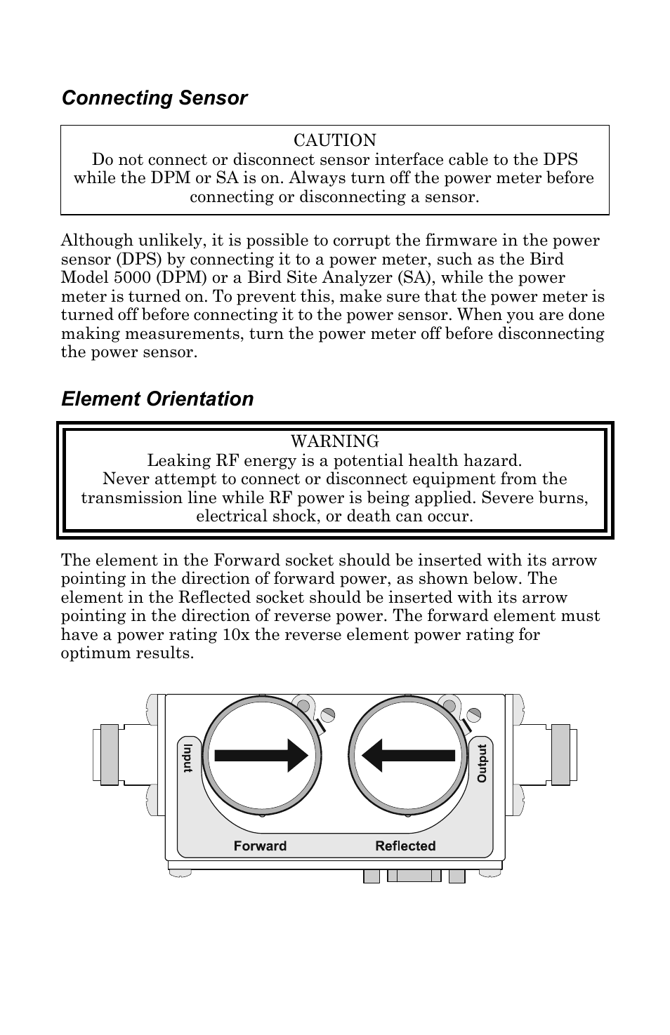 Connecting sensor, Element orientation | Bird Technologies 5010 User Manual | Page 2 / 7
