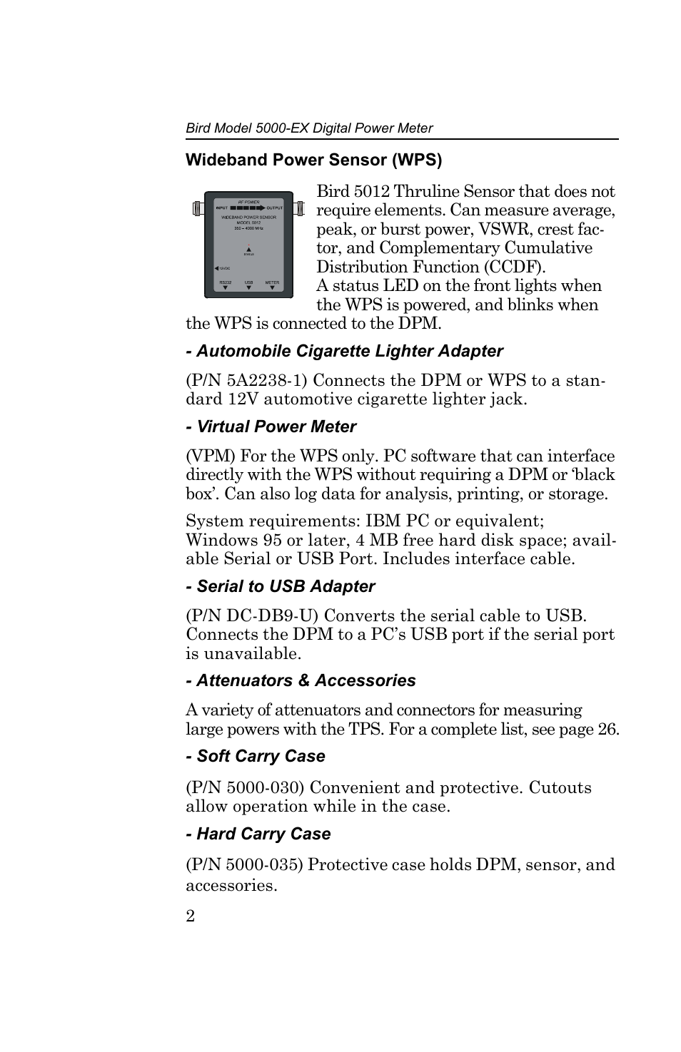 Wideband power sensor (wps) | Bird Technologies 5000-EX User Manual | Page 14 / 48