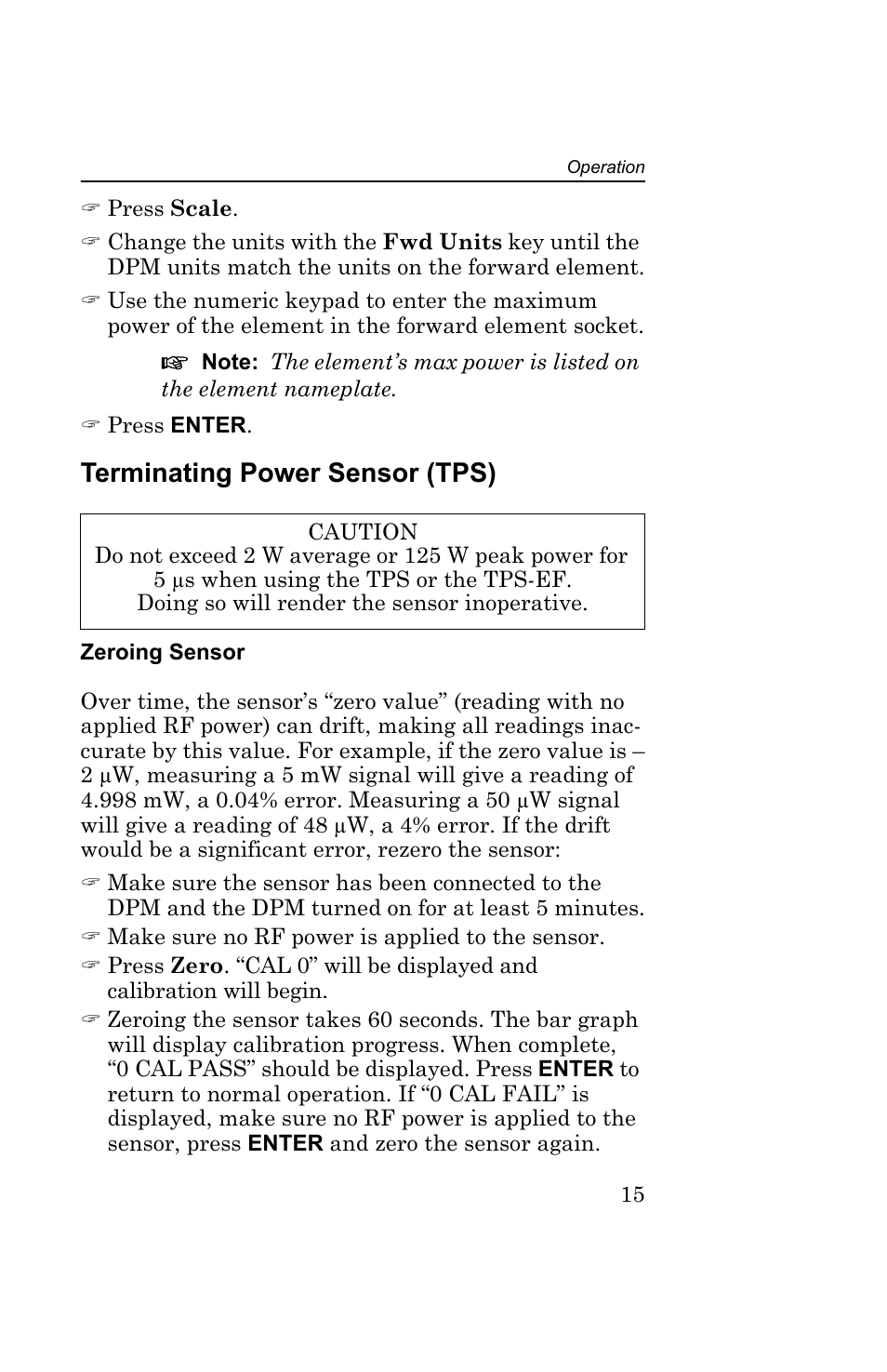 Terminating power sensor (tps), Zeroing sensor | Bird Technologies 5000-EX User Manual | Page 27 / 48