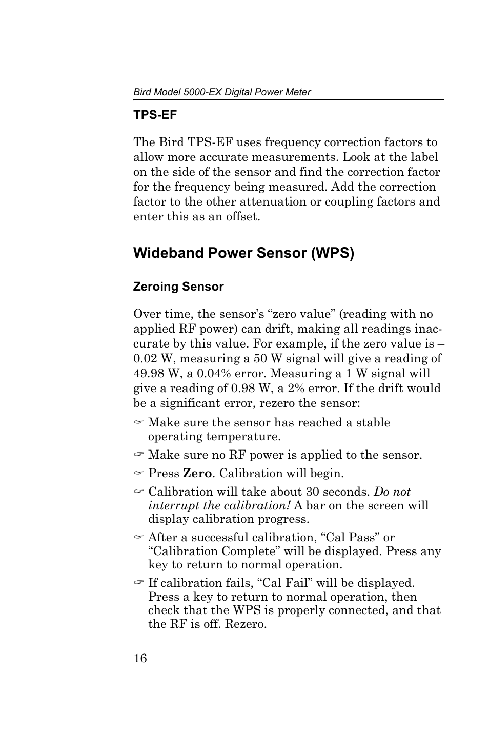 Tps-ef, Wideband power sensor (wps), Zeroing sensor | Bird Technologies 5000-EX User Manual | Page 28 / 48