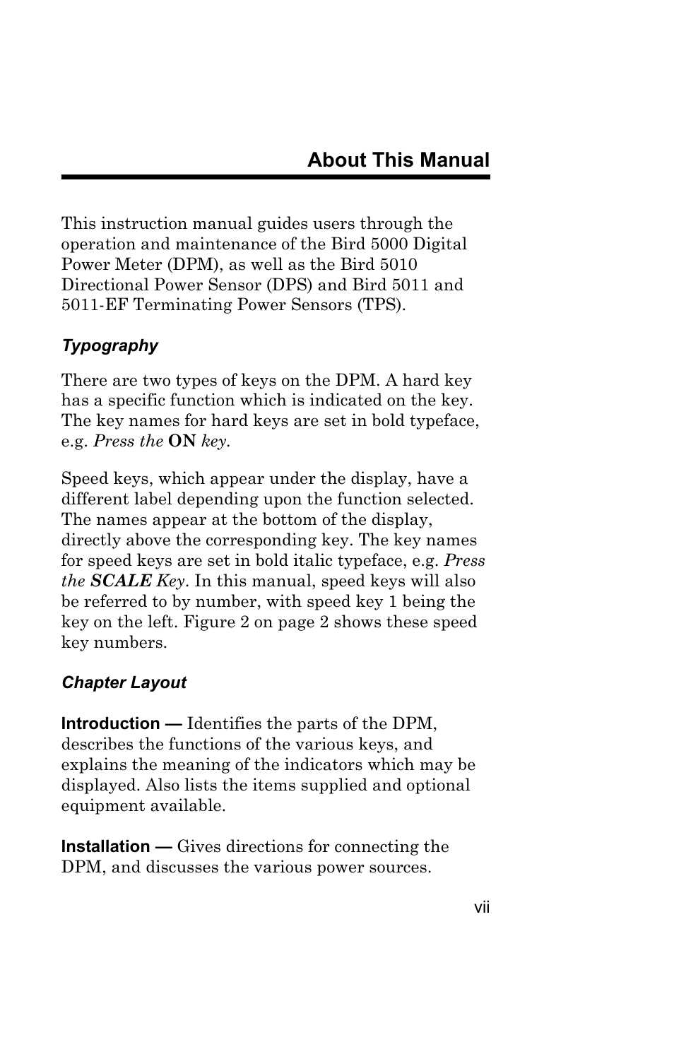 About this manual | Bird Technologies 5000 Series User Manual | Page 11 / 48