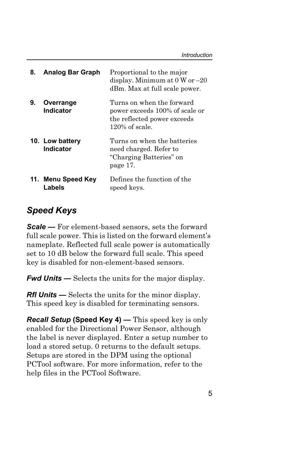 Speed keys | Bird Technologies 5000 Series User Manual | Page 19 / 48