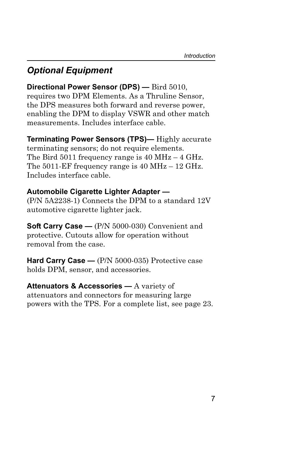 Optional equipment | Bird Technologies 5000 Series User Manual | Page 21 / 48