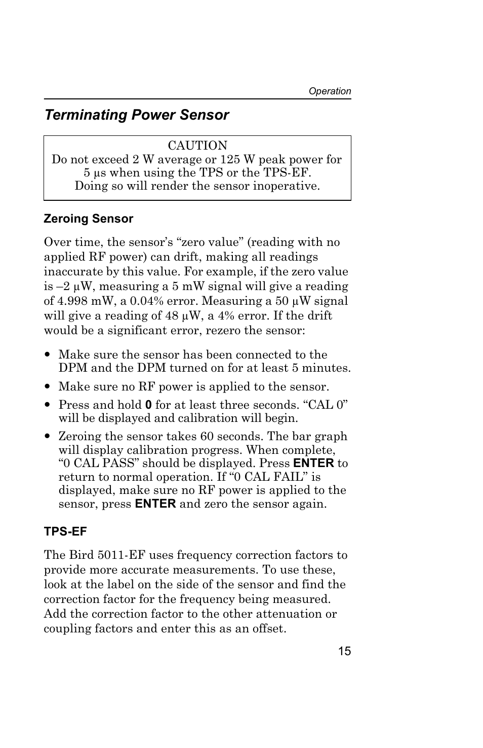 Terminating power sensor, Zeroing sensor, Tps-ef | Zeroing sensor tps-ef | Bird Technologies 5000 Series User Manual | Page 29 / 48