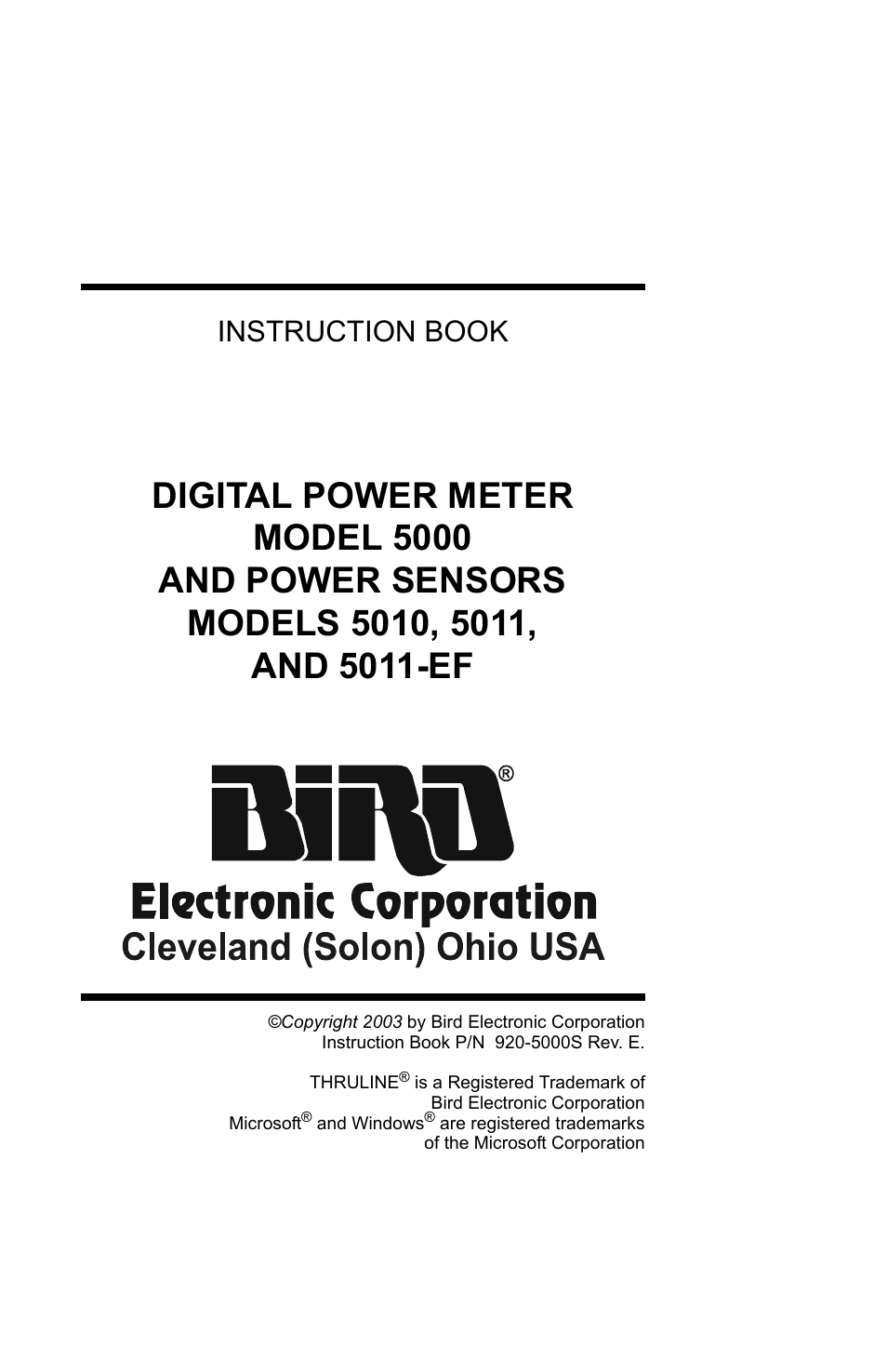 Instruction book | Bird Technologies 5000 Series User Manual | Page 3 / 48