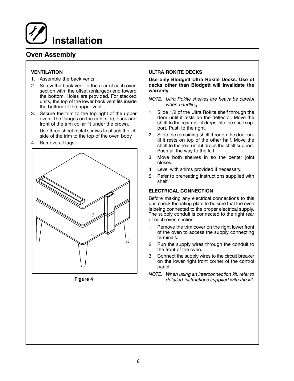 Installation, Oven assembly | Blodgett 1200 SERIES User Manual | Page 10 / 16