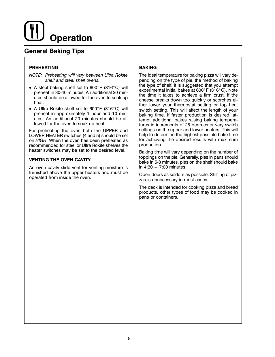 Operation, General baking tips | Blodgett 1200 SERIES User Manual | Page 12 / 16