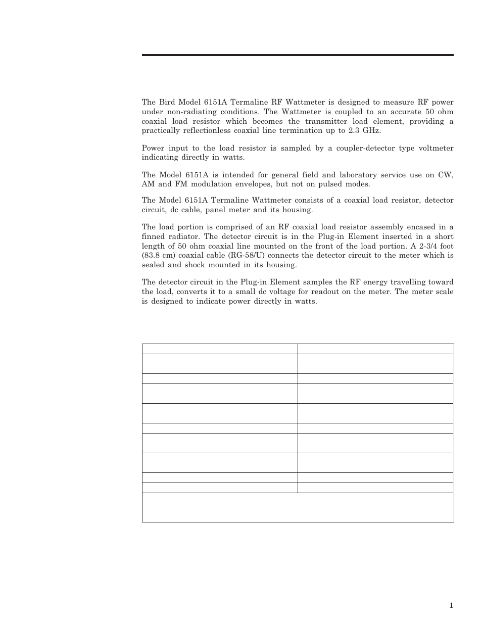 Introduction, Chapter 1 | Bird Technologies 6151A User Manual | Page 11 / 24