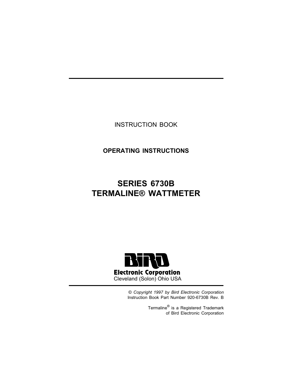Bird Technologies 6730B Series User Manual | 35 pages