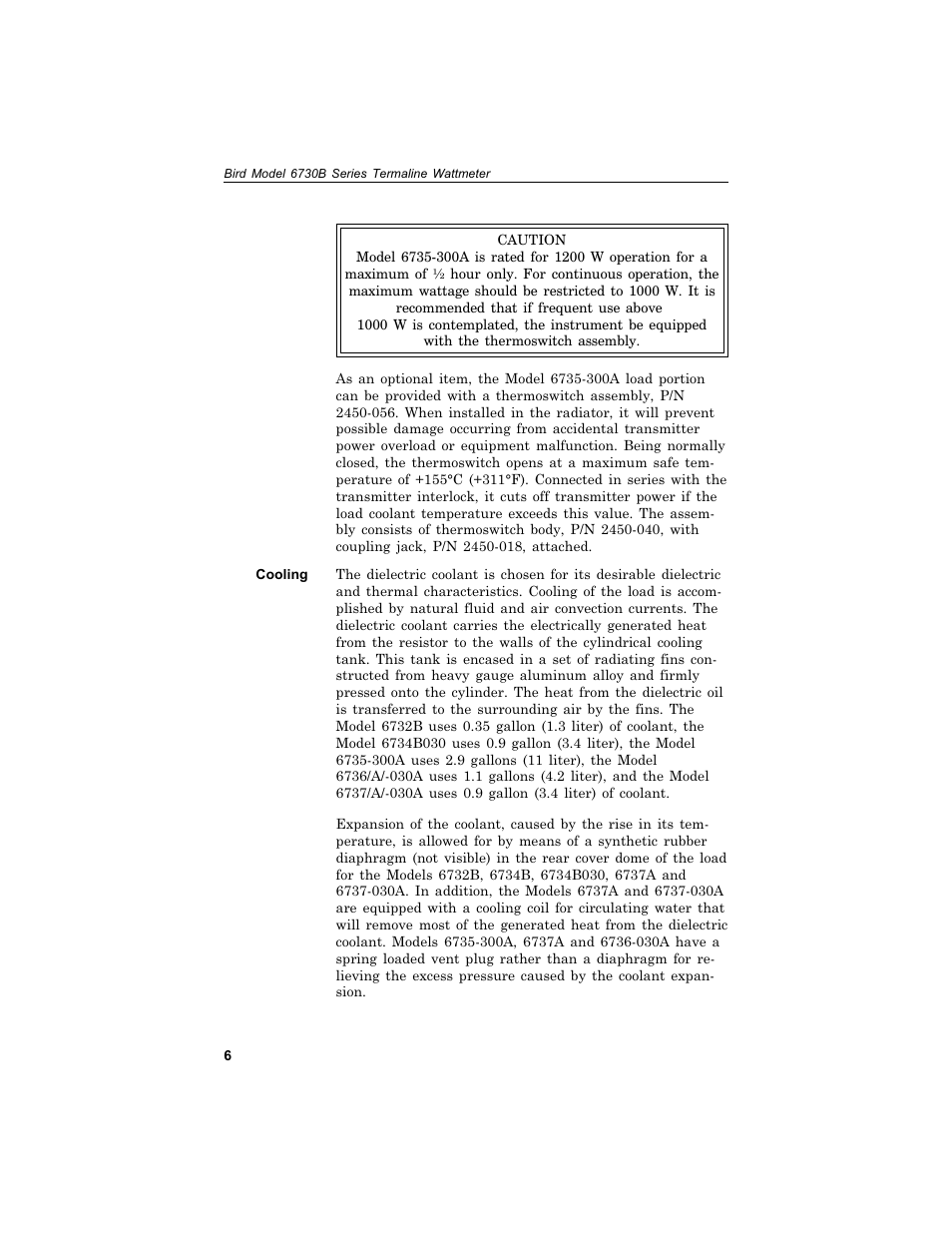 Cooling 6, Cooling | Bird Technologies 6730B Series User Manual | Page 14 / 35