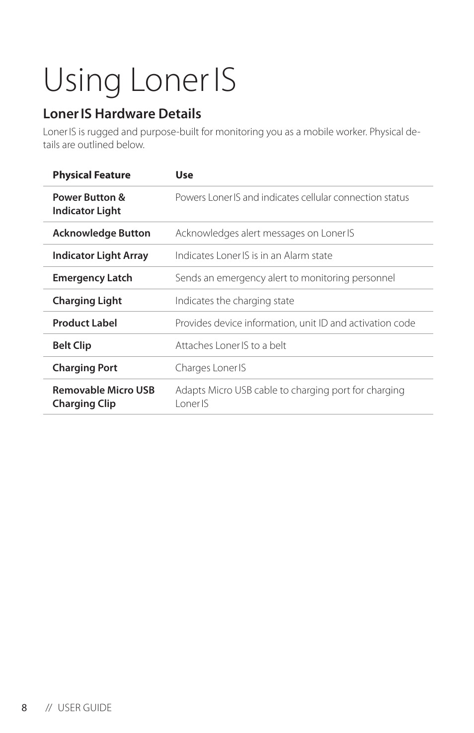 Using loner is, Loner is hardware details | Blackline GPS Loner IS User Manual | Page 10 / 24