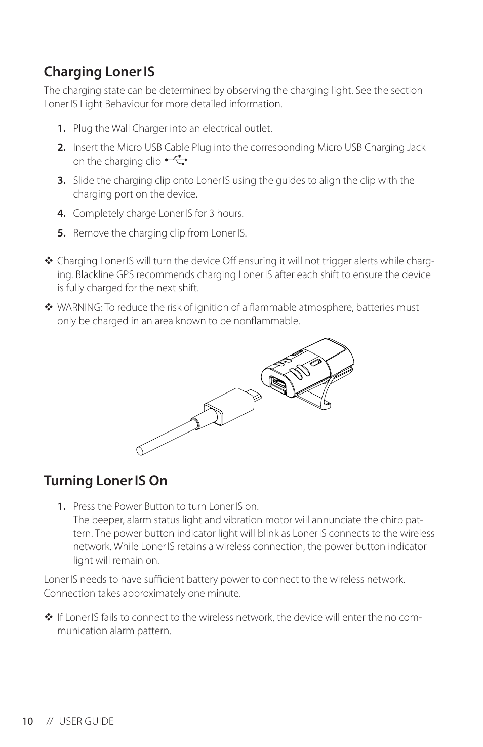 Charging loner is, Turning loner is on | Blackline GPS Loner IS User Manual | Page 12 / 24