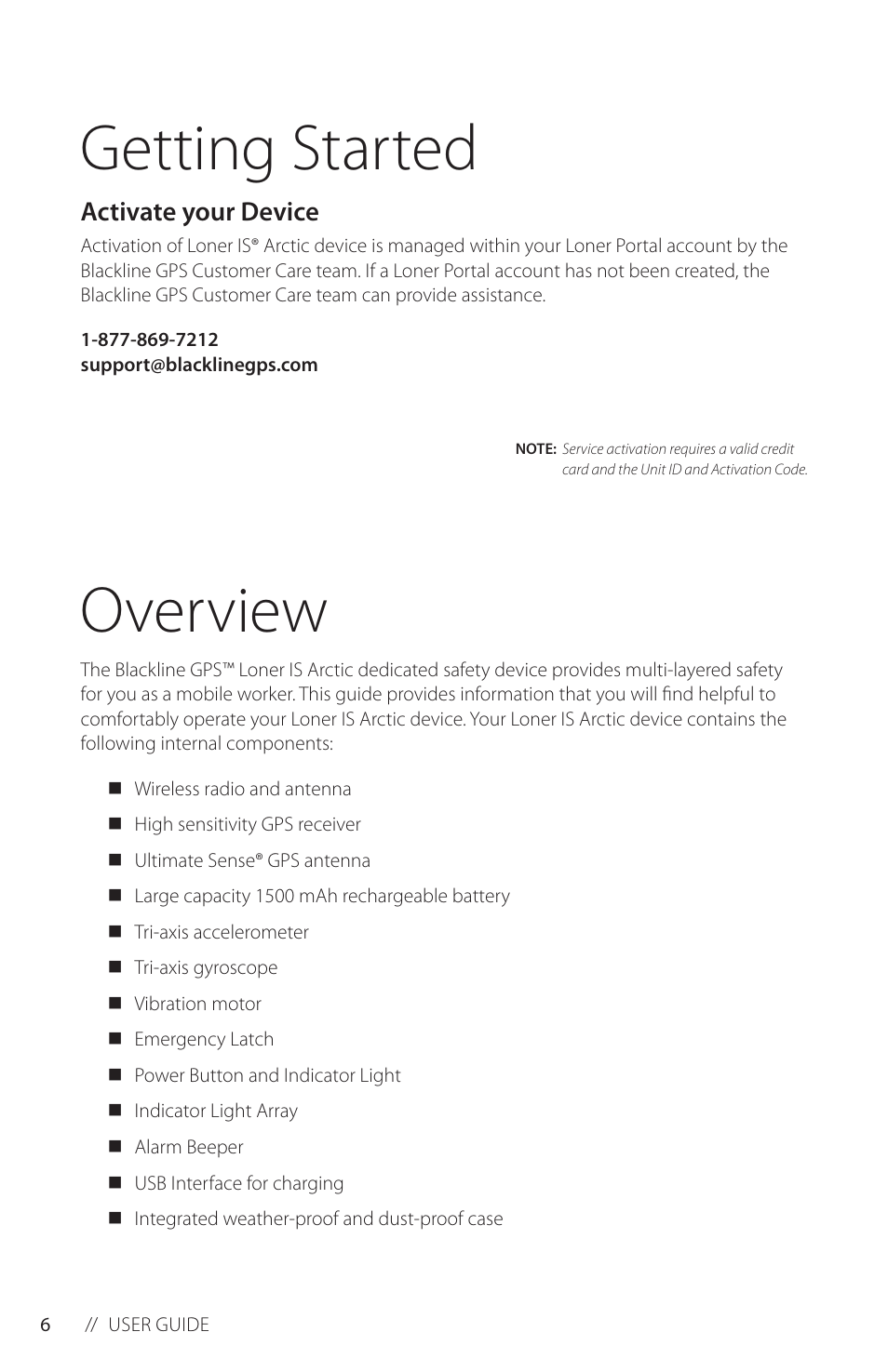 Getting started, Activate your device, Overview | Blackline GPS Loner IS Arctic User Manual | Page 8 / 24